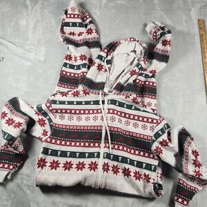 Fabletics Cozy Fleece Hooded Jumpsuit S Red Green Fairisle Holiday Cozy Lounge